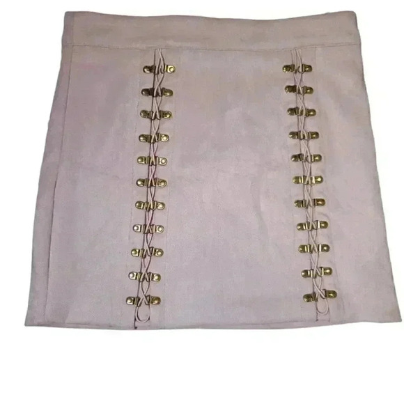 Women's Missguided Faux Suede Buckle Lace Up Mini Lilac Skirt - Picture 2 of 11